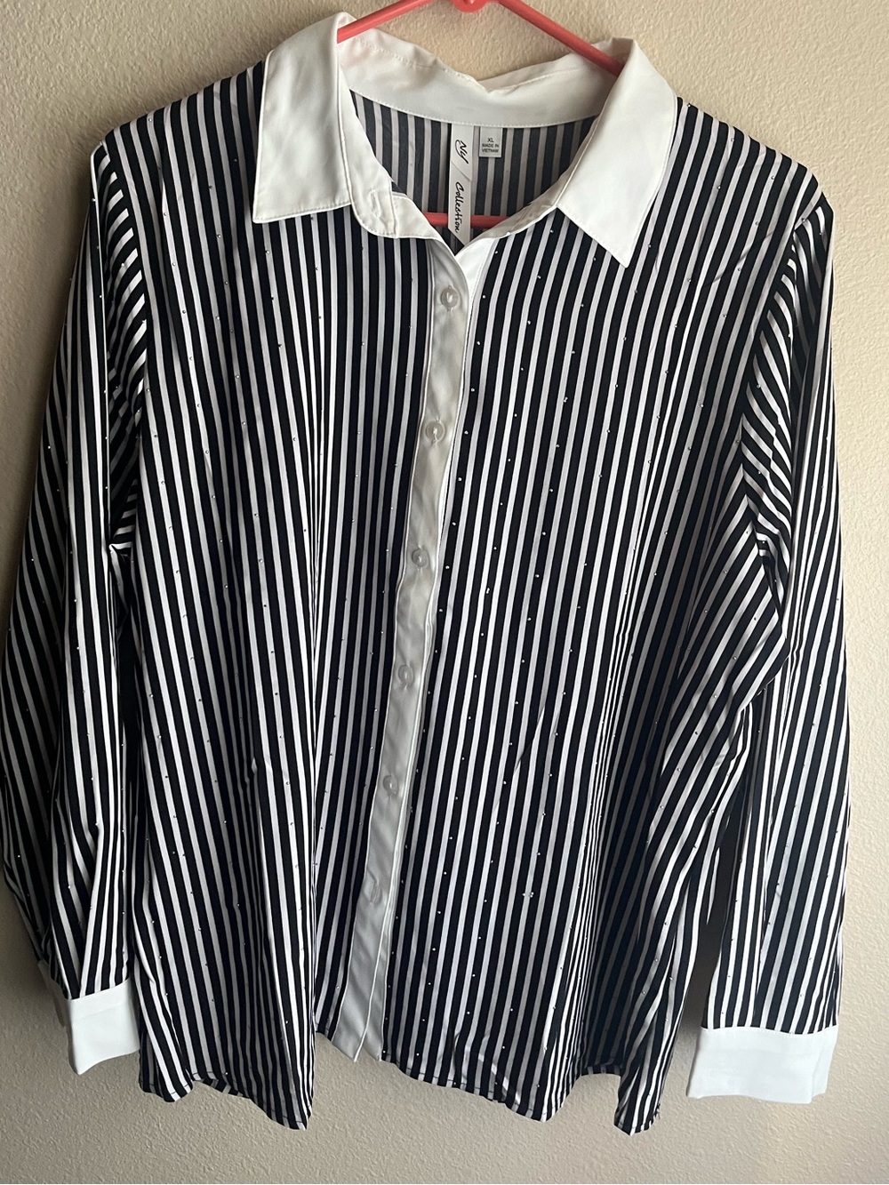 NY Collection Black & White Striped Button-Up Blouse